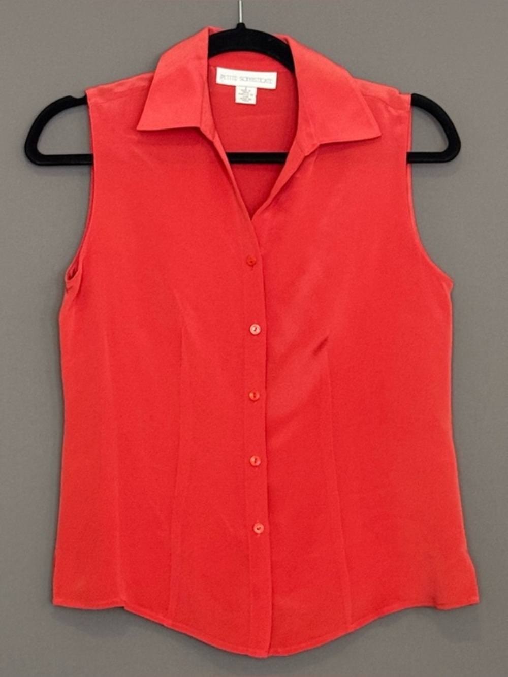 vtg Y2K Petite Sophisticate 100% Silk Sleeveless Button Front Blouse Coral Red 2 - Picture 1 of 8